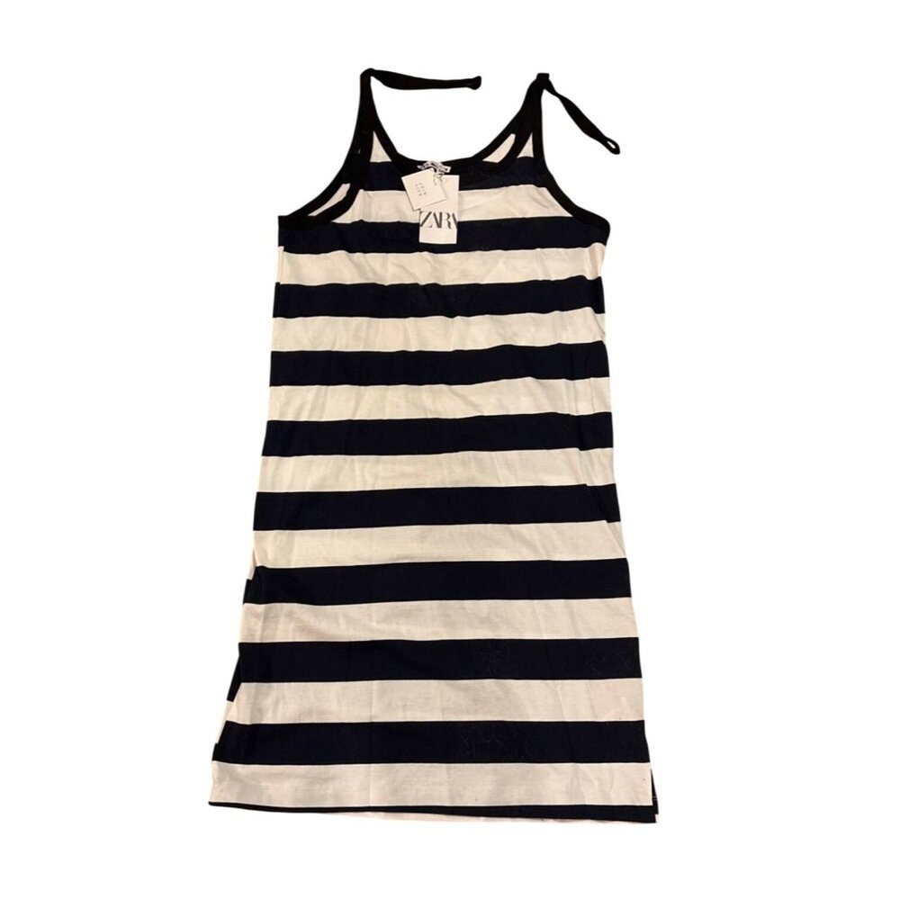 Zara Join Life Womens Striped Dress L Black White Bold Casual Sleeveless Cotton
